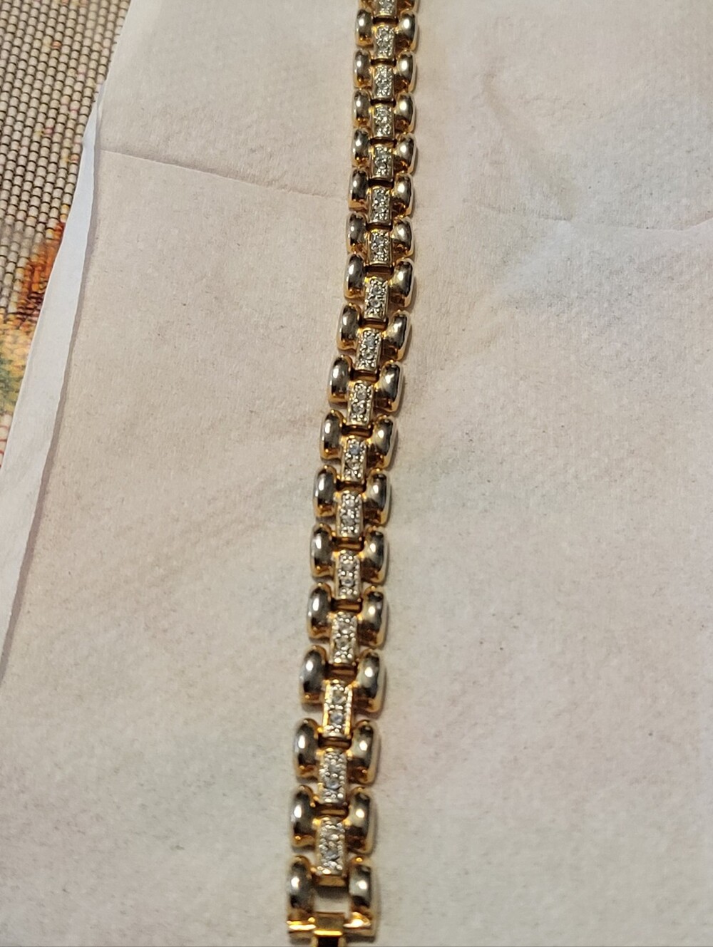 VINTAGE Gold-Tone Link Bracelet with Crystal Accents